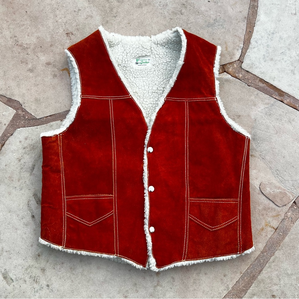 Vintage Leather Lamb Sherpa Button Up Suede Vest
